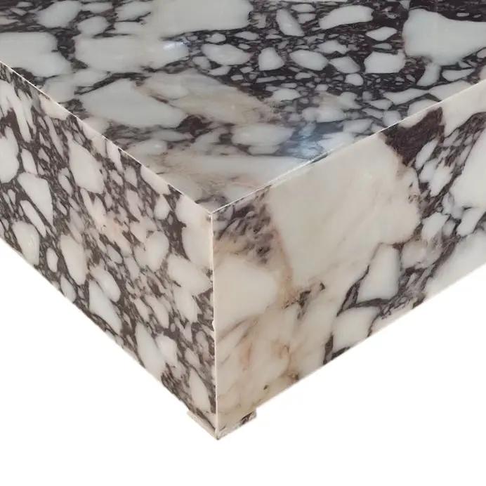 Calacatta Viola marble rectangular prism block-design coffee table by Villohome, 24x24x12 in.