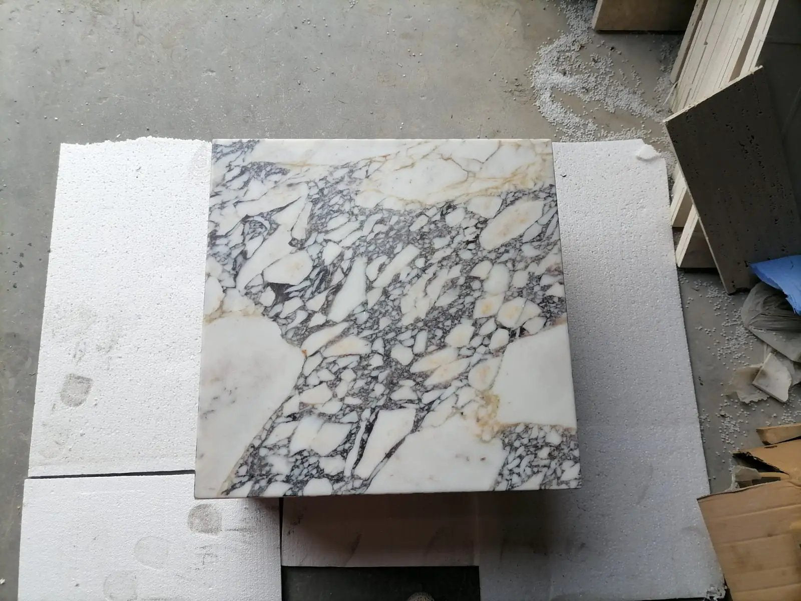 Calacatta Viola marble coffee table top, square 24x24 inches, white with dramatic gray and gold veining, Villohome