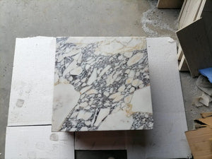 Calacatta Viola marble coffee table top, square 24x24 inches, white with dramatic gray and gold veining, Villohome