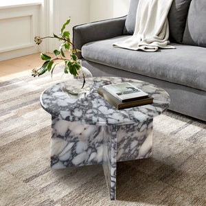 Calacatta Viola marble round polished coffee table by Villohome, 24in diameter, 16in high