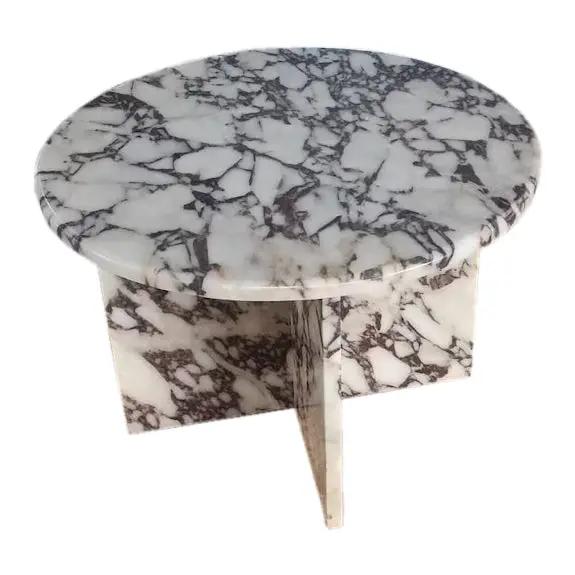 Calacatta Viola marble round coffee table, polished; 24in diameter, 16in high.