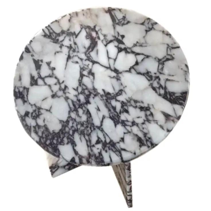 Calacatta Viola Marble Round Coffee Table by Villohome, polished white marble with dark veining, 24in dia x 16in high.
