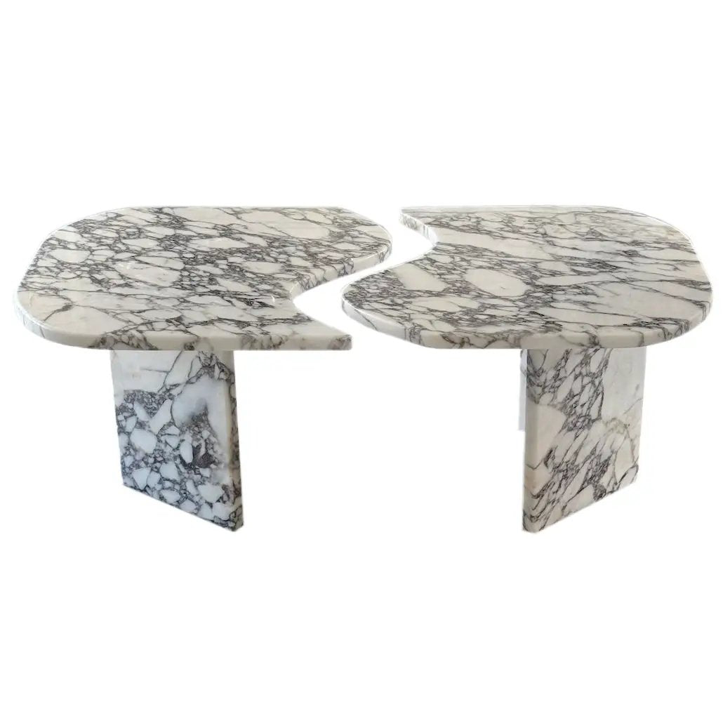 Calacatta Viola marble coffee tables set of 2 by Villohome, polished white with gray veining