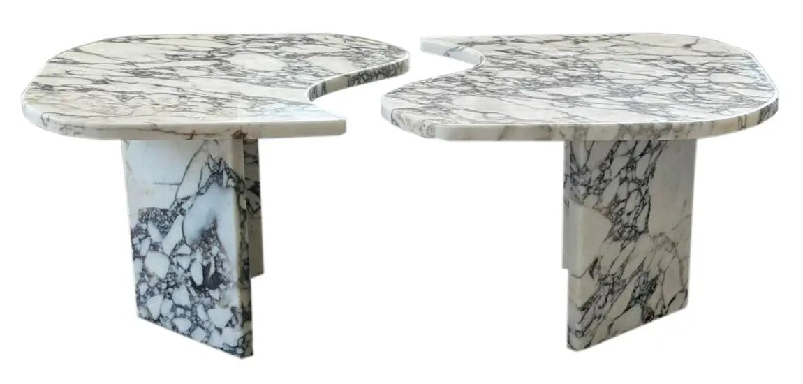 Calacatta Viola marble coffee tables by Villohome, polished with gray veining, set of 2.