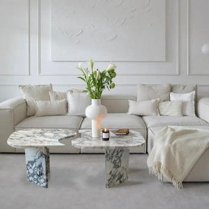 Calacatta Viola marble coffee tables set of 2, polished surfaces with gray veining by Villohome