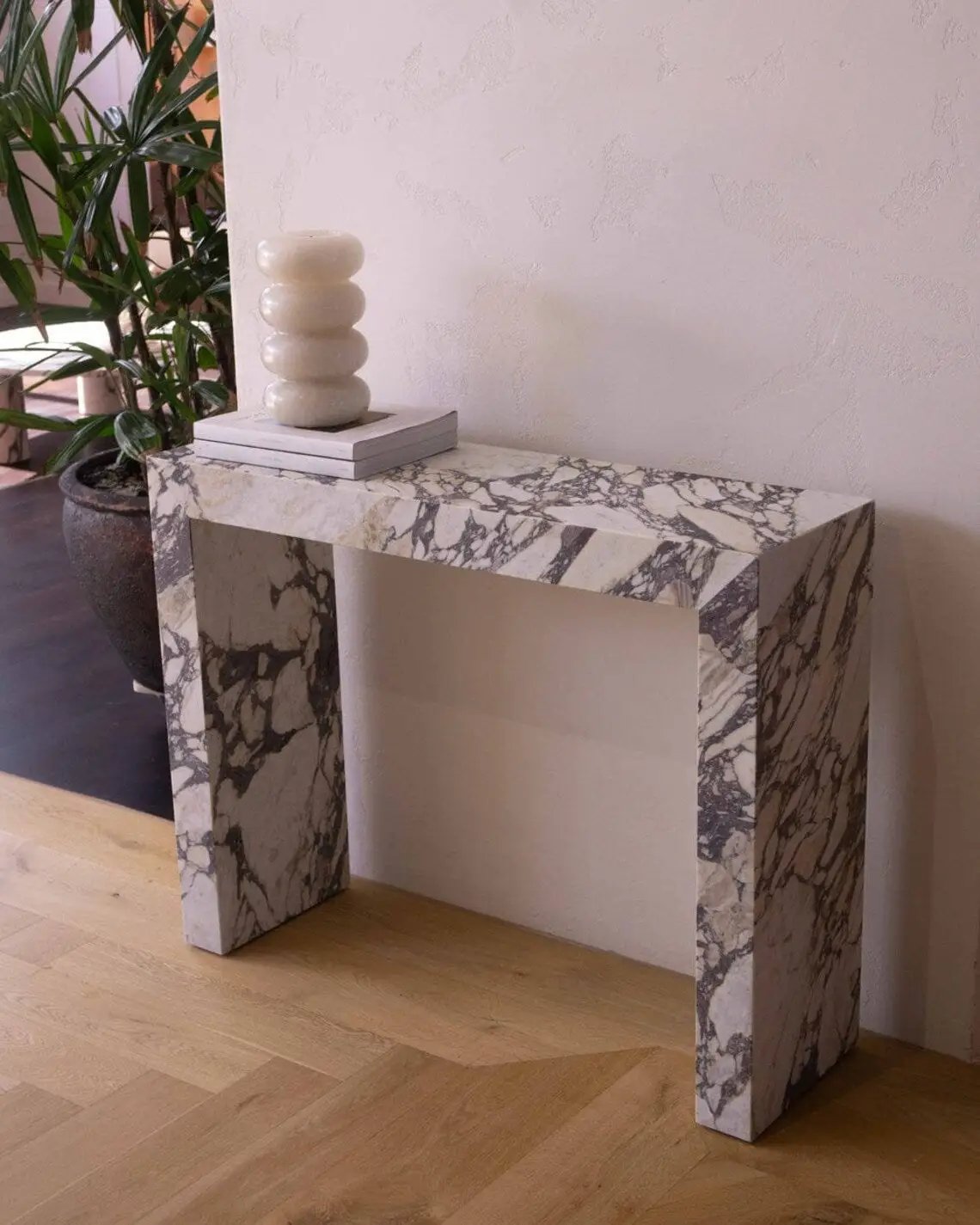 Villohome Calacatta Viola marble rectangular console table, polished finish, sofa table, 40in L x 12in W x 30in H