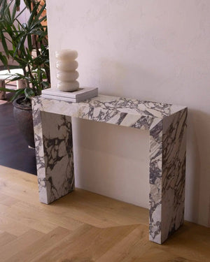 Villohome Calacatta Viola marble rectangular console table, polished finish, sofa table, 40in L x 12in W x 30in H