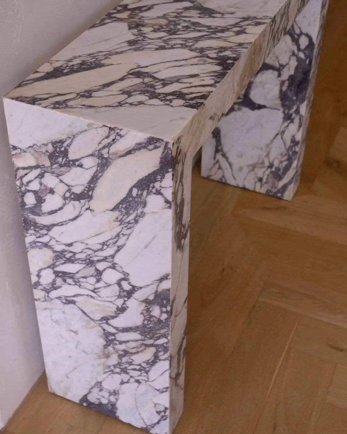 Calacatta Viola marble rectangular console table by Villohome, polished finish, sofa table, 40x12x30 in.