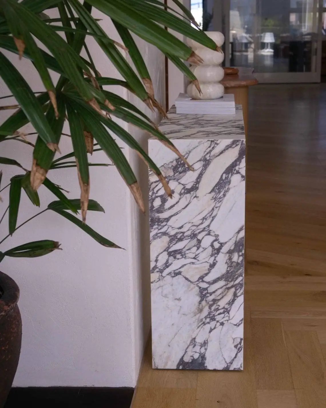 Calacatta Viola marble rectangular console table by Villohome, polished finish, 40in L x 12in W x 30in H