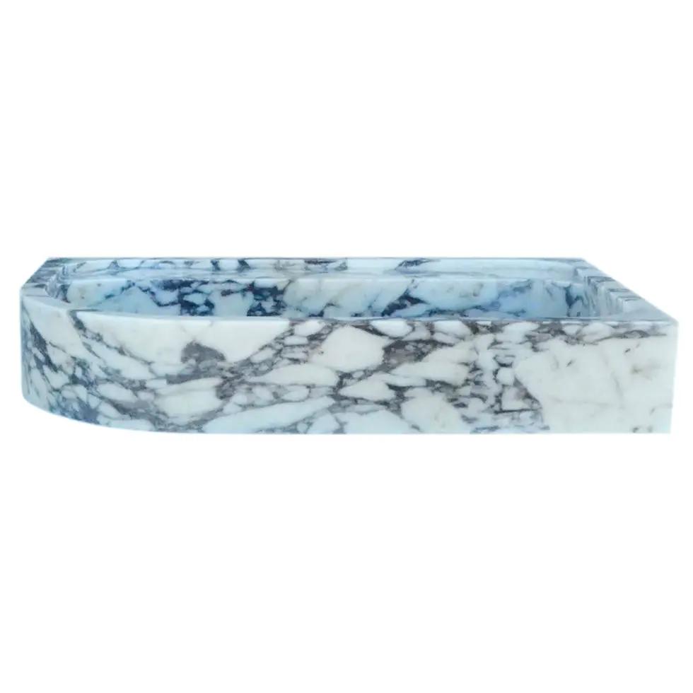 Calacatt a Viola marble wall-mount corner sink by Villohome, rectangular, 24 in long, 16 in wide, 4 in tall