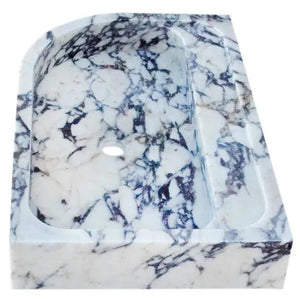 Calacatta Viola Marble wall-mount corner sink by Villohome, white with purple veining for bathroom vanities.