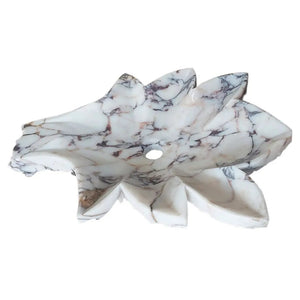 Bathroom sink by Villohome in Calacatta Viola marble leaf design, honed finish