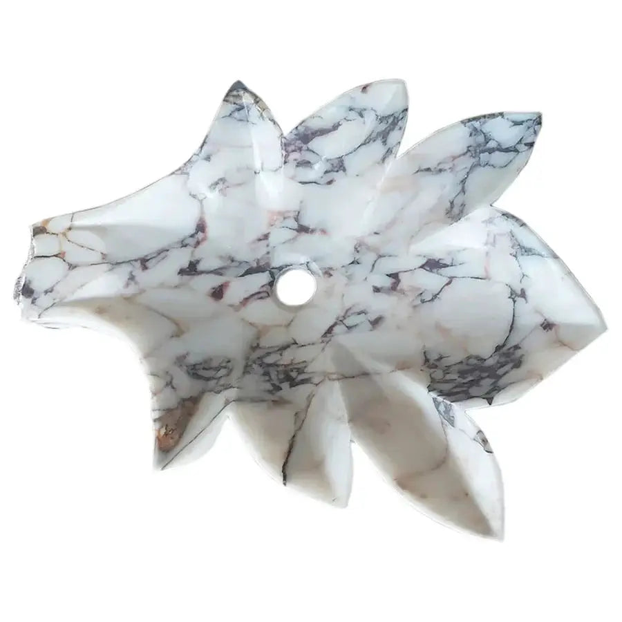 Calacatta Viola marble leaf-shaped bathroom vanity sink by Villohome, honed finish.
