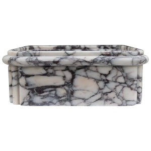 Calacatta Viola marble wall-mount square fluted bathroom sink, 16x16x6 inches, white with dark gray veining