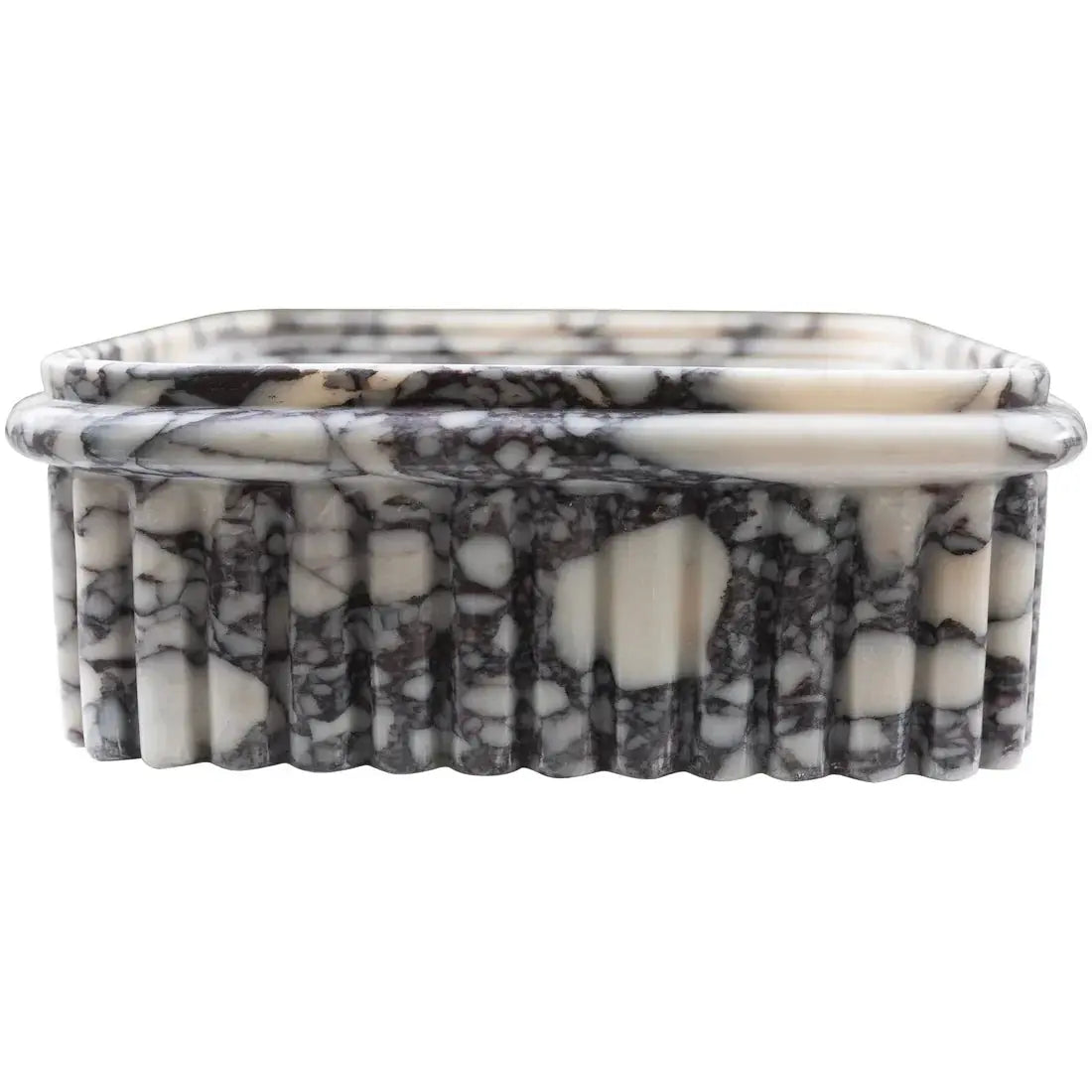 Villohome Calacatta Viola marble wall-mount square fluted bathroom sink, white with purple-gray veins