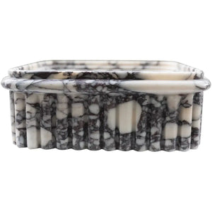 Villohome Calacatta Viola marble wall-mount square fluted bathroom sink, white with purple-gray veins