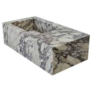 Calacatta Viola marble rectangular bathroom sink by Villohome with wall-mount design and side faucet holes