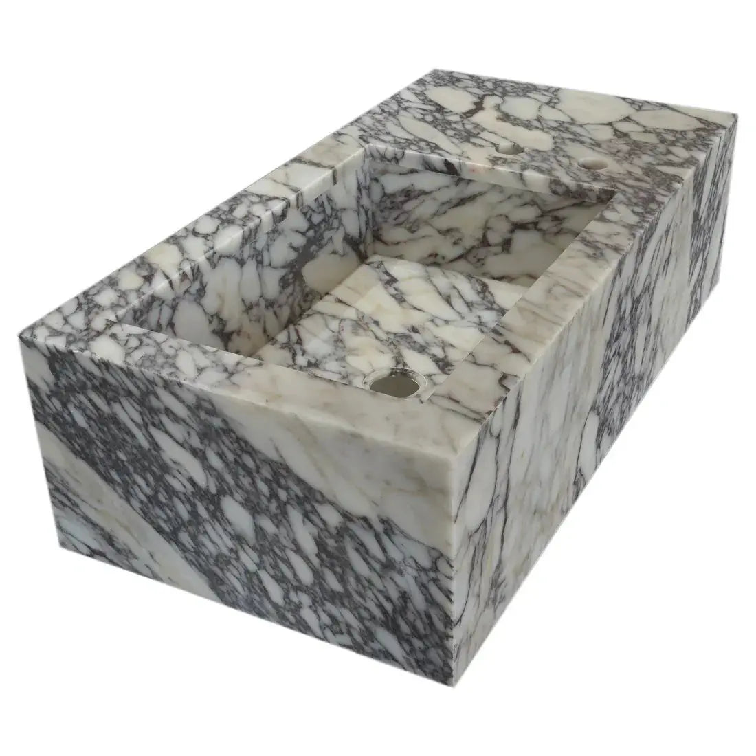 Calacatta Viola marble rectangular bathroom sink by Villohome with wall-mount design and side faucet holes