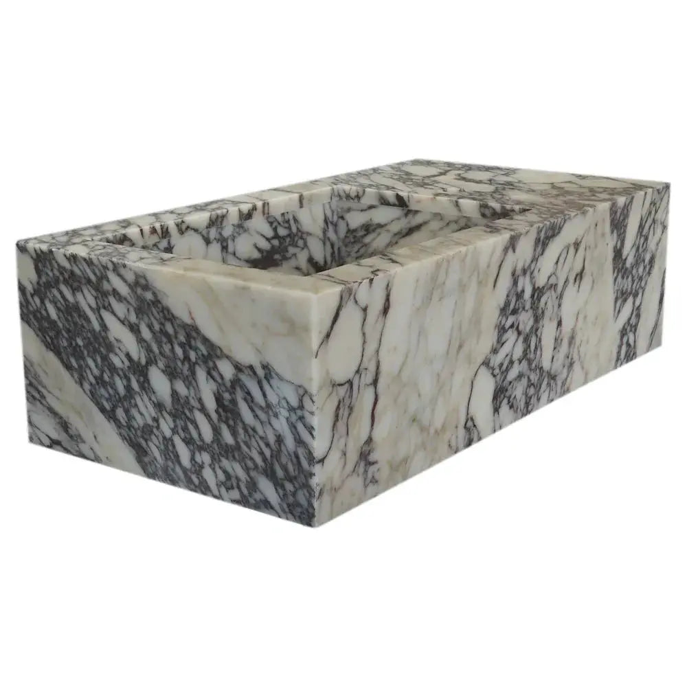 Calacatta Viola marble rectangular bathroom sink by Villohome with white and gray veining