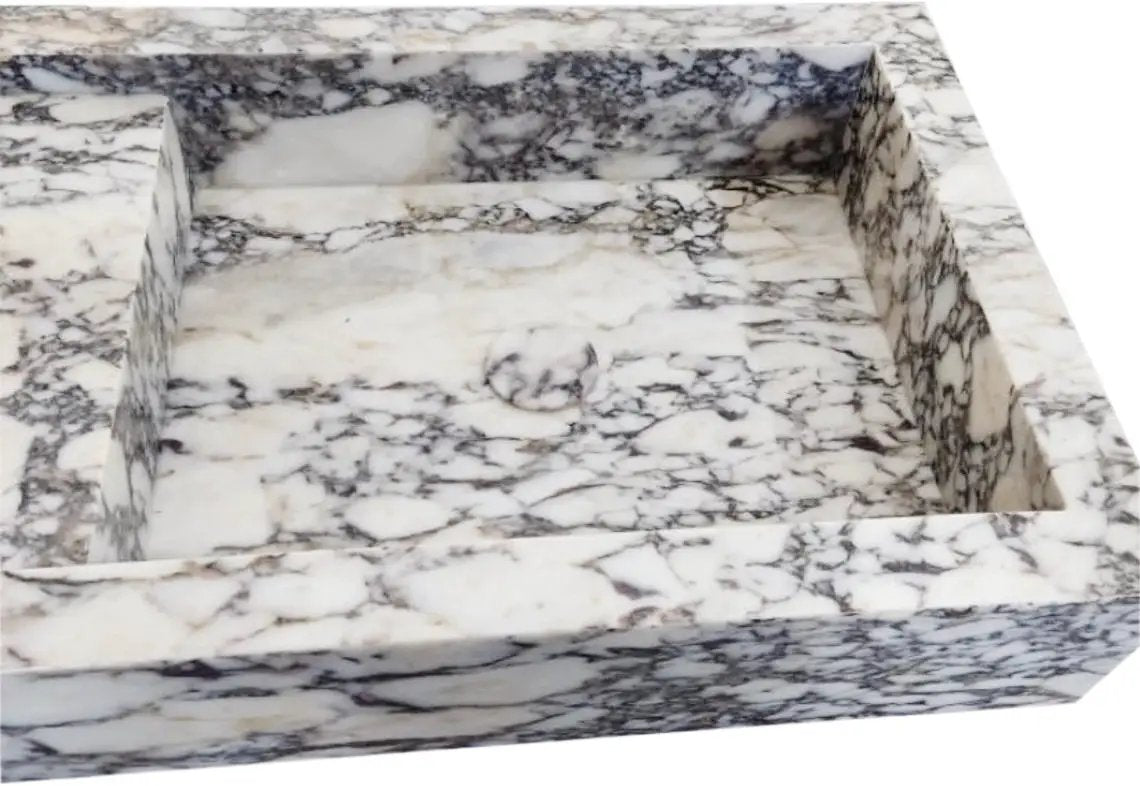 Calacatta Viola marble double bathroom sink by Villohome, polished white with dark gray veining
