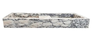Calacatta Viola marble double bathroom sink by Villohome, polished, white with gray veins, 53x19x6 in