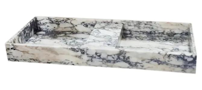 Calacatta Viola marble double bathroom sink, polished rectangular dual-bowl by Villohome.