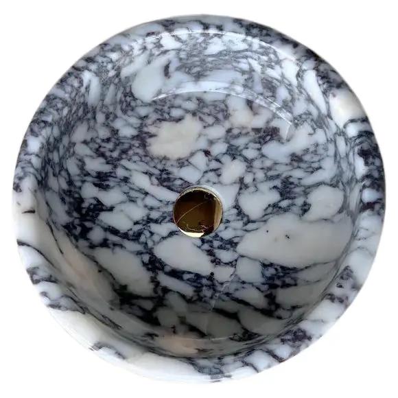 Villohome Calacatta Viola marble round above-vanity bathroom sink, polished vessel with blue-gray veining.