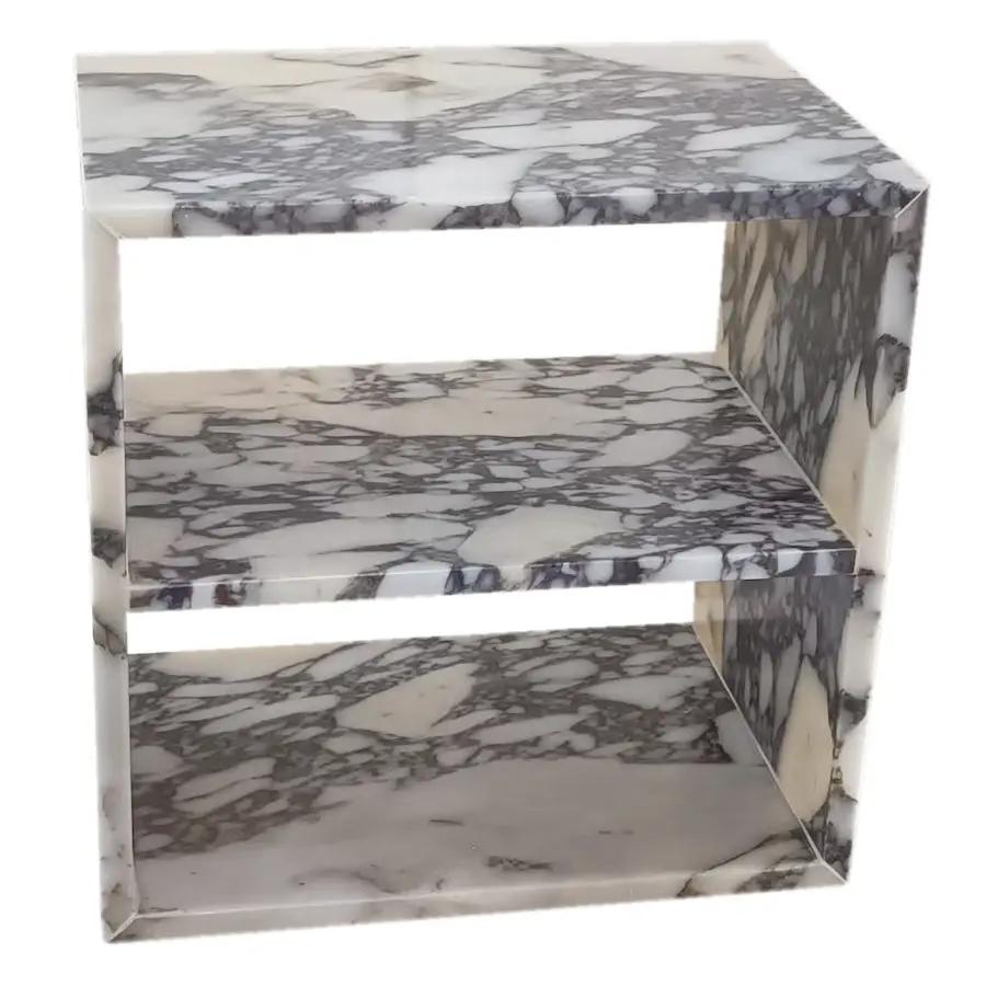Calacatta Viola marble end/side table by Villohome, polished white with gray veining