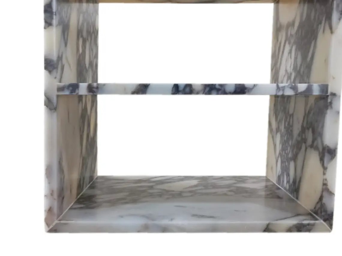 Calacatta Viola marble end table by Villohome, polished finish, 14W x 18L x 18H.