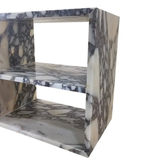 Villohome Calacatta Viola marble end table, two-tier, polished with purple veining