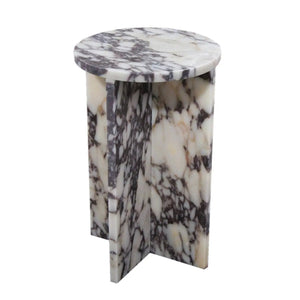 Calacatta Viola marble end table by Villohome, round polished top with purple veining