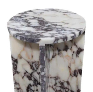 Villohome Calacatta Viola marble end/side table with round top and polished finish, purple veining