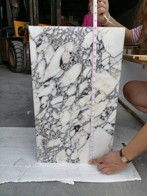 Calacatta Viola marble cube-design end table, polished finish, 14x14x24 inches
