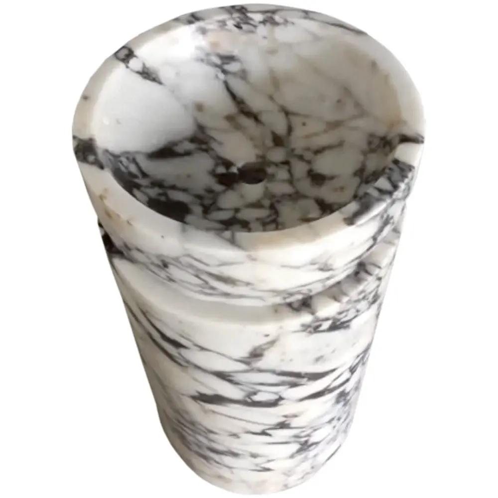 Calacatta Viola marble pedestal sink, white with gray veining, 18W x 18L x 33H in, stand-alone