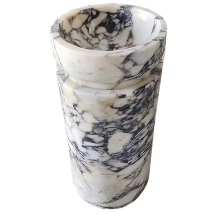 Calacatta Viola Marble pedestal sink by Villohome, white with dark veining, stand-alone bathroom sink (18x18x33 in)
