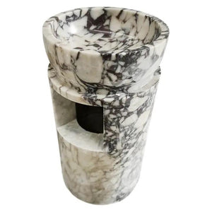 Villohome Calacatta Viola marble pedestal sink; stand-alone bathroom sink with white marble and dark veining.