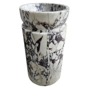 Calacatta Viola marble pedestal sink, white with dark veining, stand-alone design.