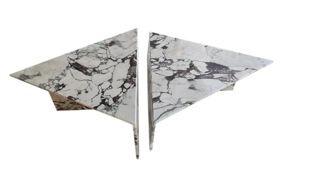 Calacatta Viola marble triangular coffee tables, polished set of 2, Villohome