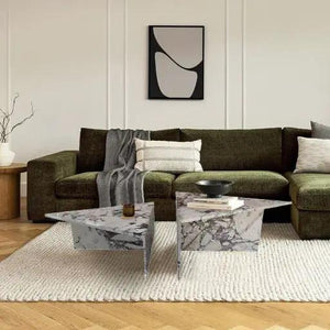 Calacatta Viola marble triangular coffee tables, polished, set of 2 by Villohome.