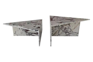 Villohome Calacatta Viola marble triangular coffee tables, polished finish, set of 2