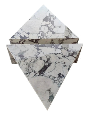 Calacatta Viola marble triangular coffee tables set of 2 by Villohome, polished white marble with gray veining.