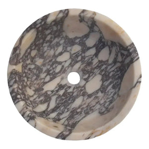 Villohome Calacatta Viola round marble vessel sink, honed finish with gray veining for bathroom vanity.