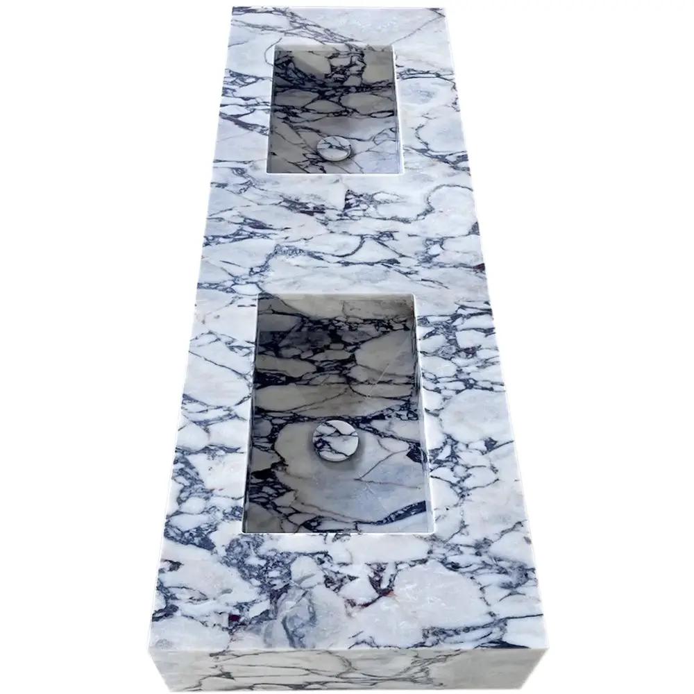 Calacatta Viola marble bathroom double sink vanity by Villohome, 22W x 67L x 8H with two sinks