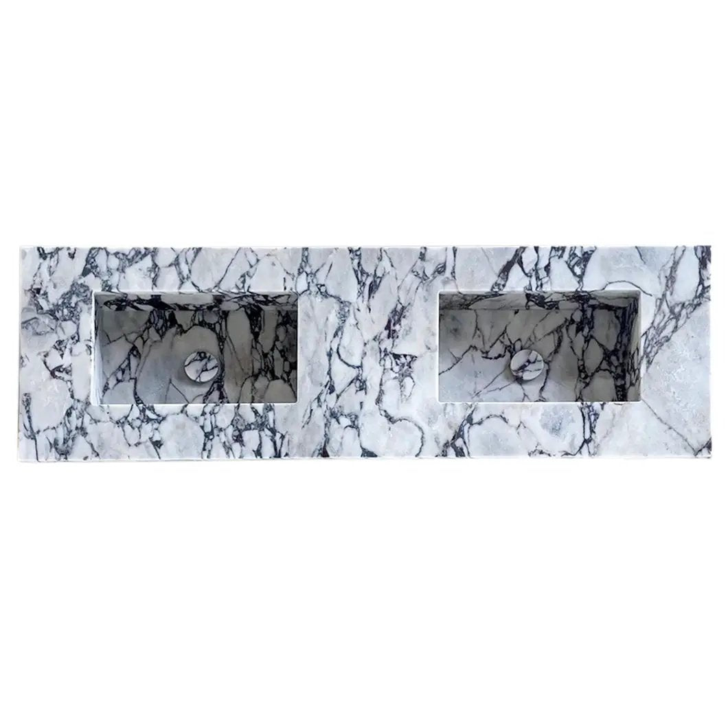 Villohome Calacatta Viola marble bathroom double-sink vanity top with two rectangular basins