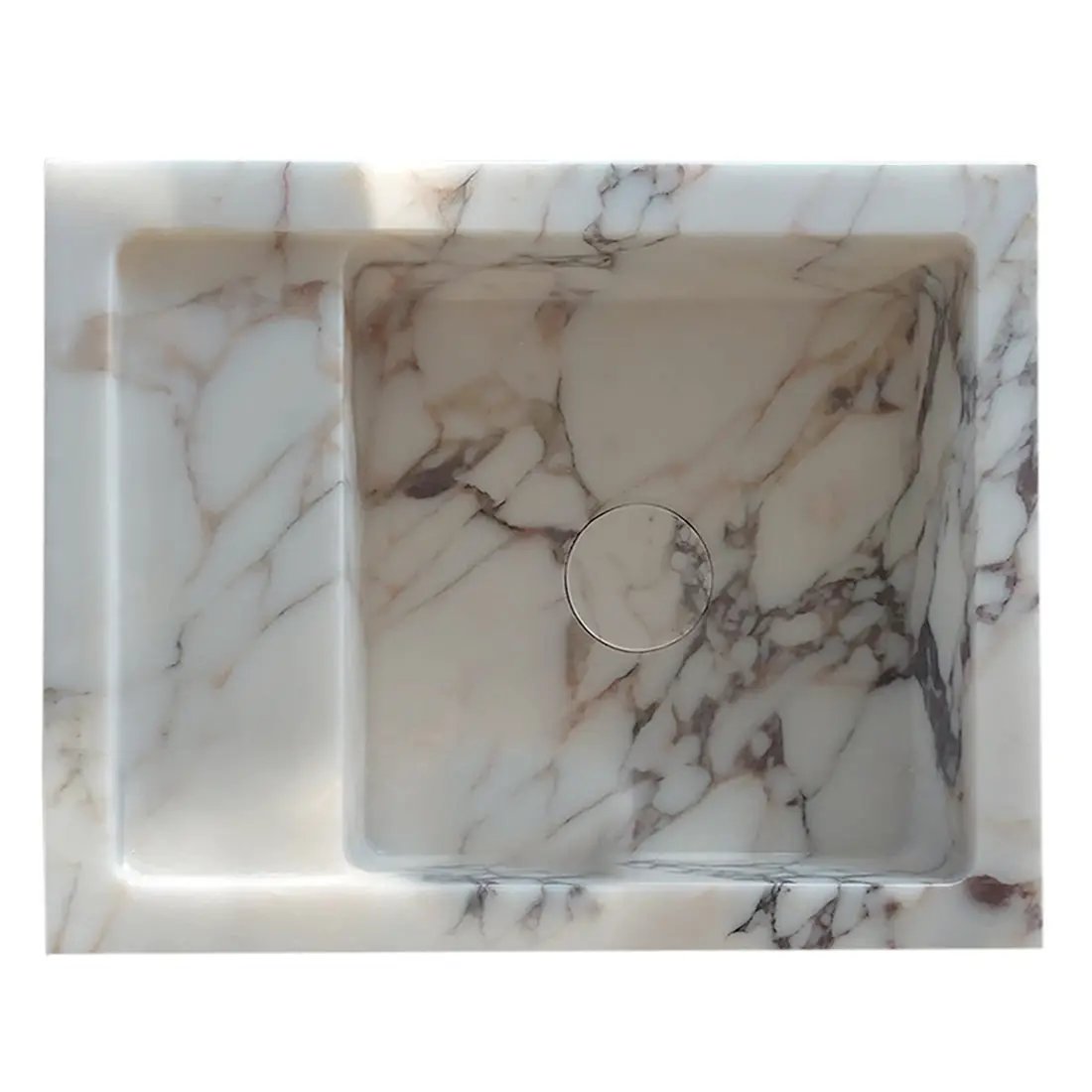 Calacatta Viola marble wall-mount bathroom sink by Villohome; white with bold gray veining, rectangular basin