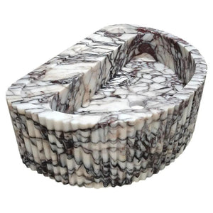 Villohome Calacatta Viola marble wall-mount fluted half-round bathroom sink, white with gray veins, 16x24x8.