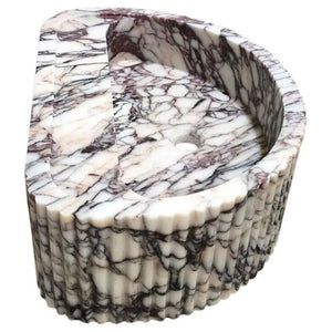 Calacatta Viola marble wall-mount fluted half-round bathroom sink by Villohome, white with dark veining.