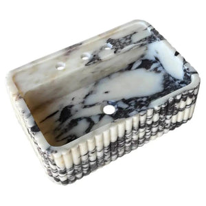 Villohome Calacatta Viola marble wall-mount rectangular sink with fluted exterior, 16W×24L×8H in.