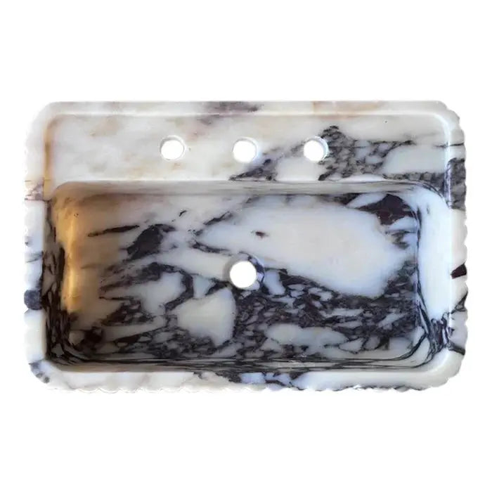 Calacatta Viola marble wall-mount rectangular fluted bathroom sink with three faucet holes by Villohome