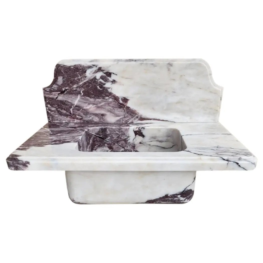 Calacatta Viola Marble above-vanity wall-mount bathroom sink with 10-inch backsplash